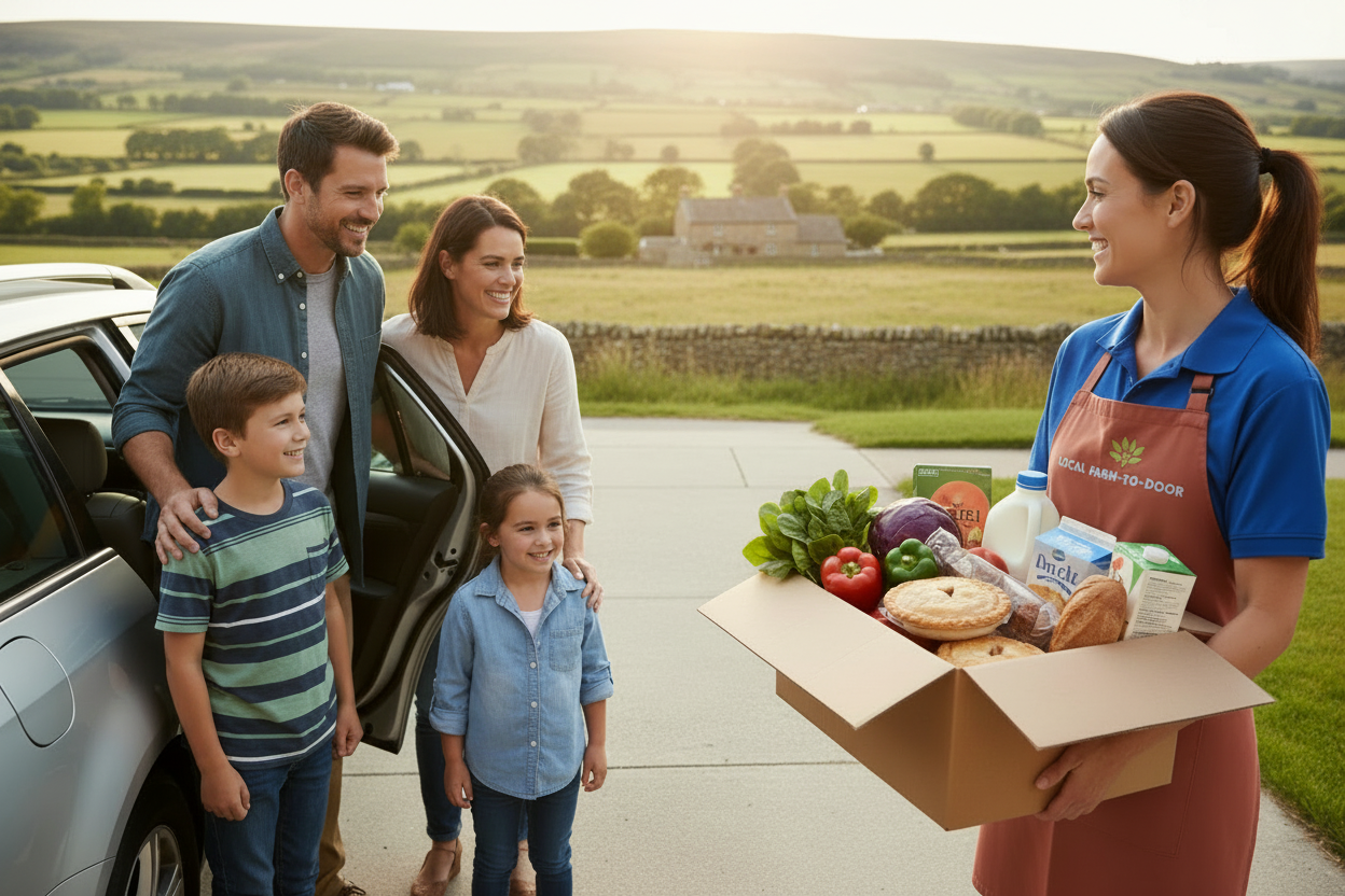 Family receiving delivery in stunning Northumberland countryside